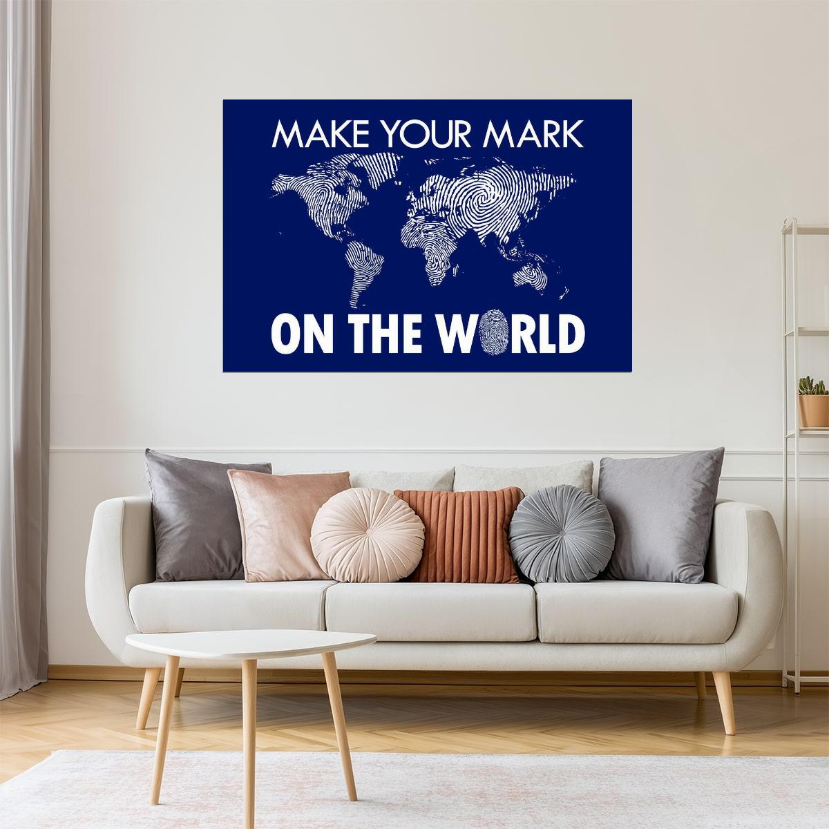 Blue World Map | Make Your Mark on the World Travel Poster