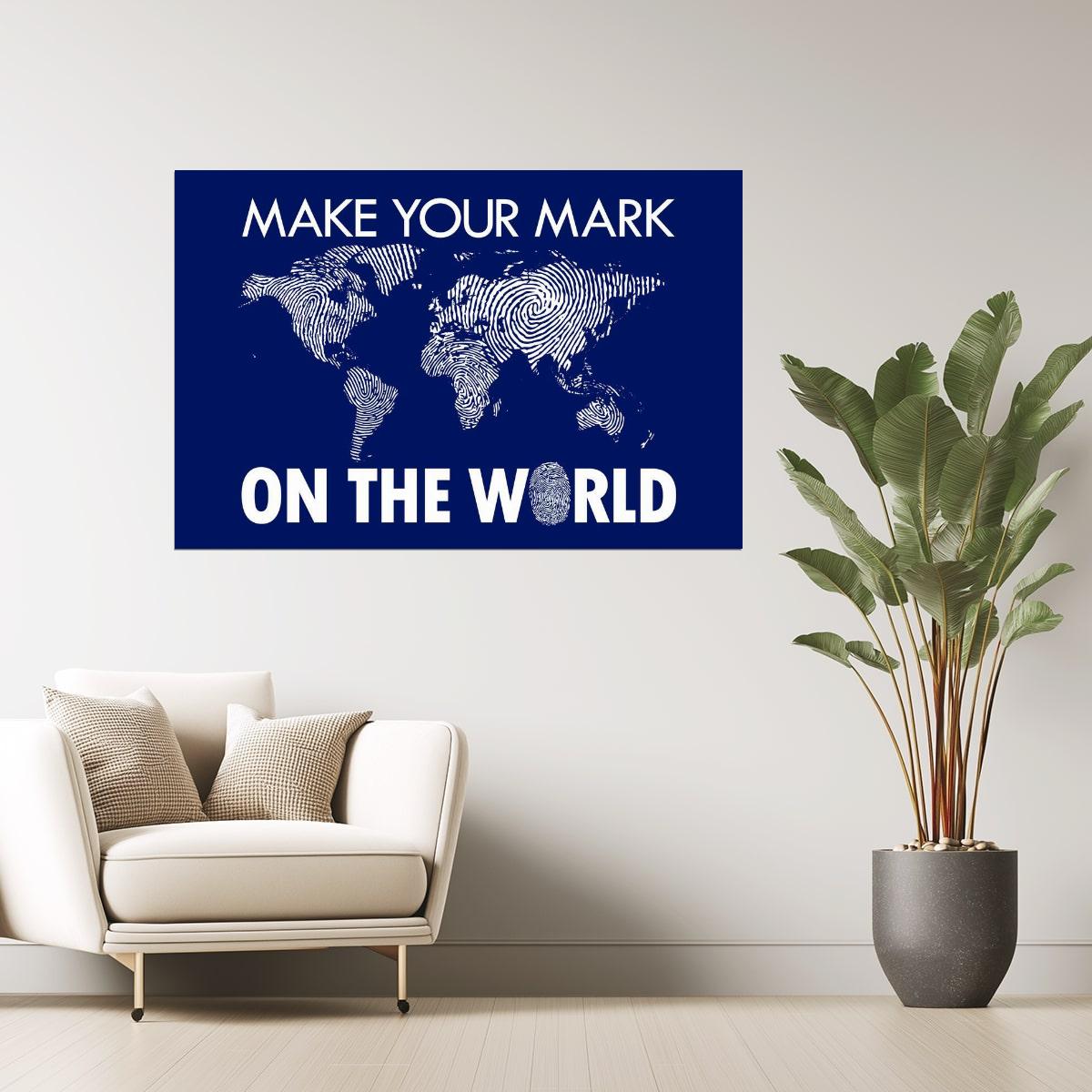 Blue World Map | Make Your Mark on the World Travel Poster