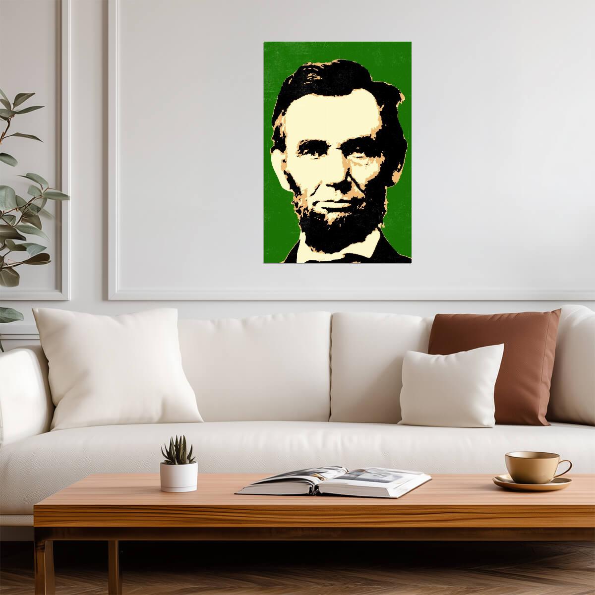 Abraham Lincoln Pop Art | Green Stylized Portrait | Historical Figure Poster - Graphic & Art Poster