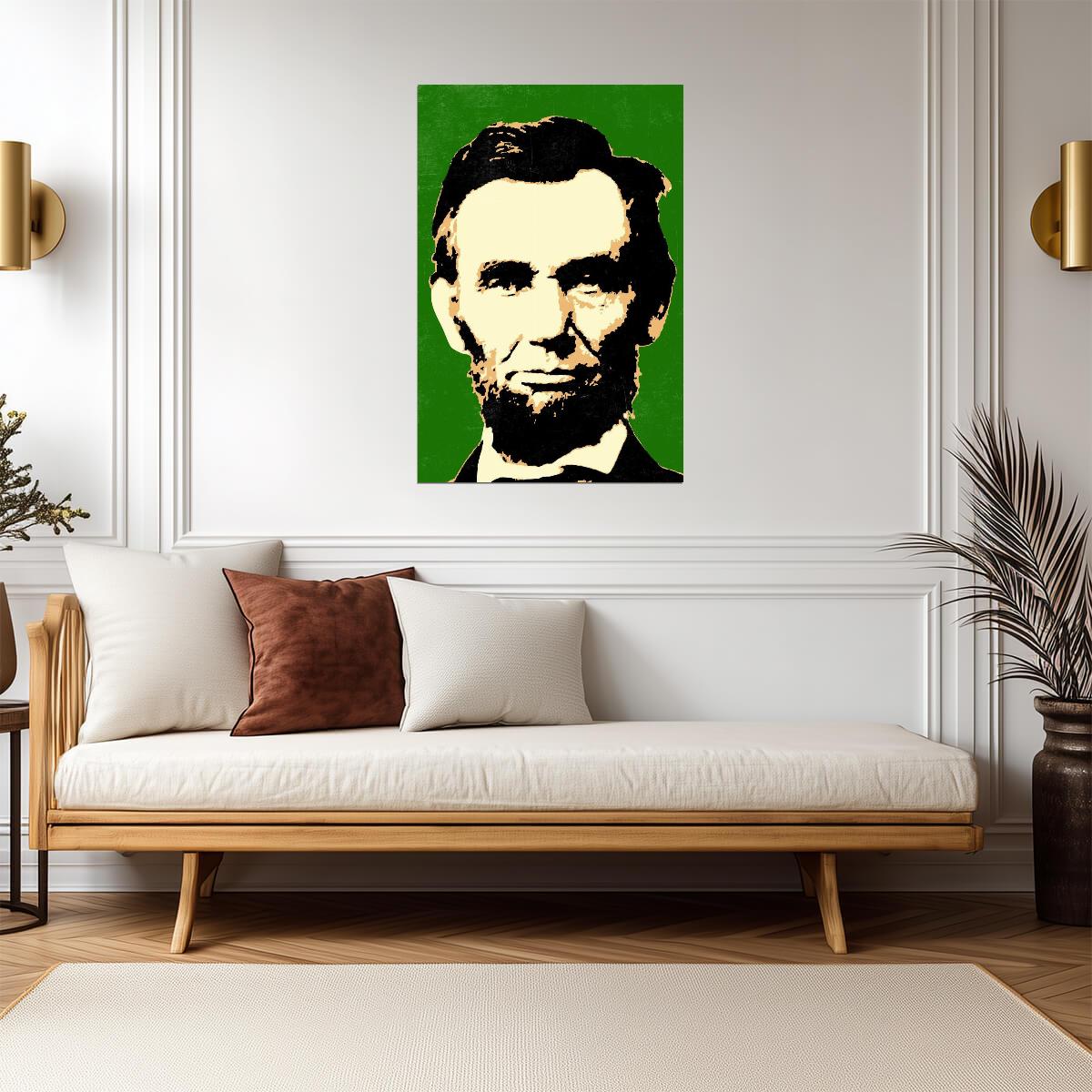 Abraham Lincoln Pop Art | Green Stylized Portrait | Historical Figure Poster - Graphic & Art Poster