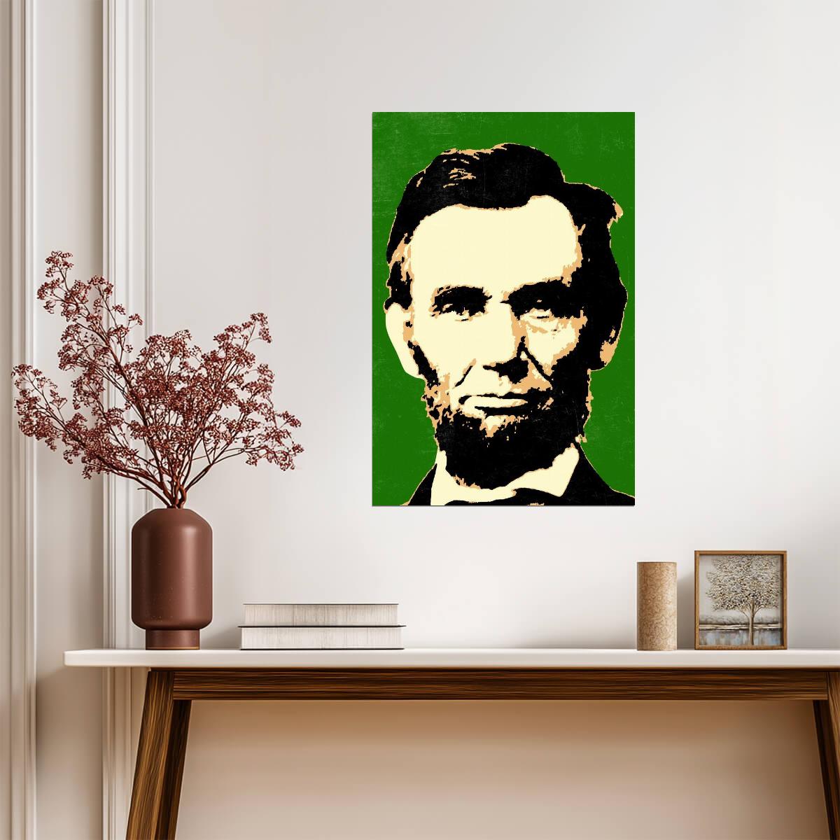 Abraham Lincoln Pop Art | Green Stylized Portrait | Historical Figure Poster - Graphic & Art Poster
