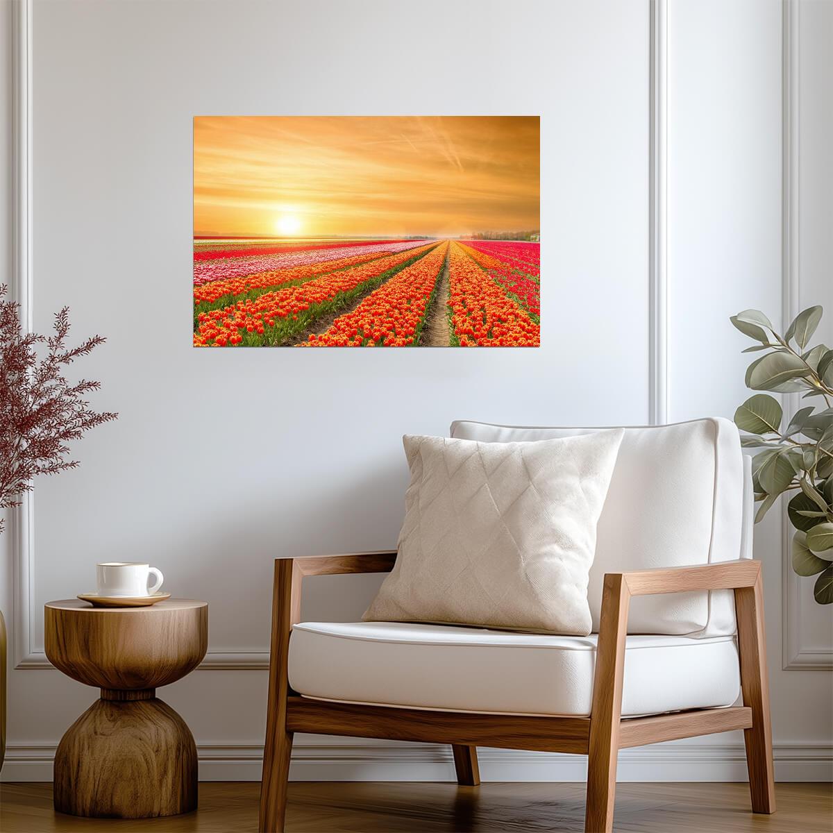 Rows of Tulips in the Netherlands | Springtime Floral Photography | Holland Landscape Poster - Photography Poster
