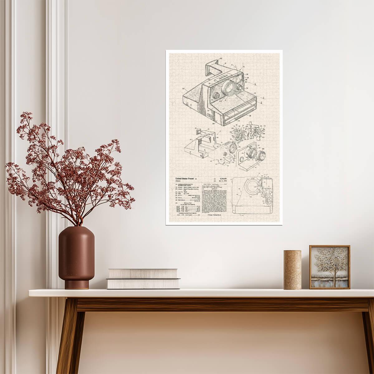 Instant Film Camera Patent Design | Retro Tech Blueprint | Photography Wall Art Poster - Vintage & Retro Poster