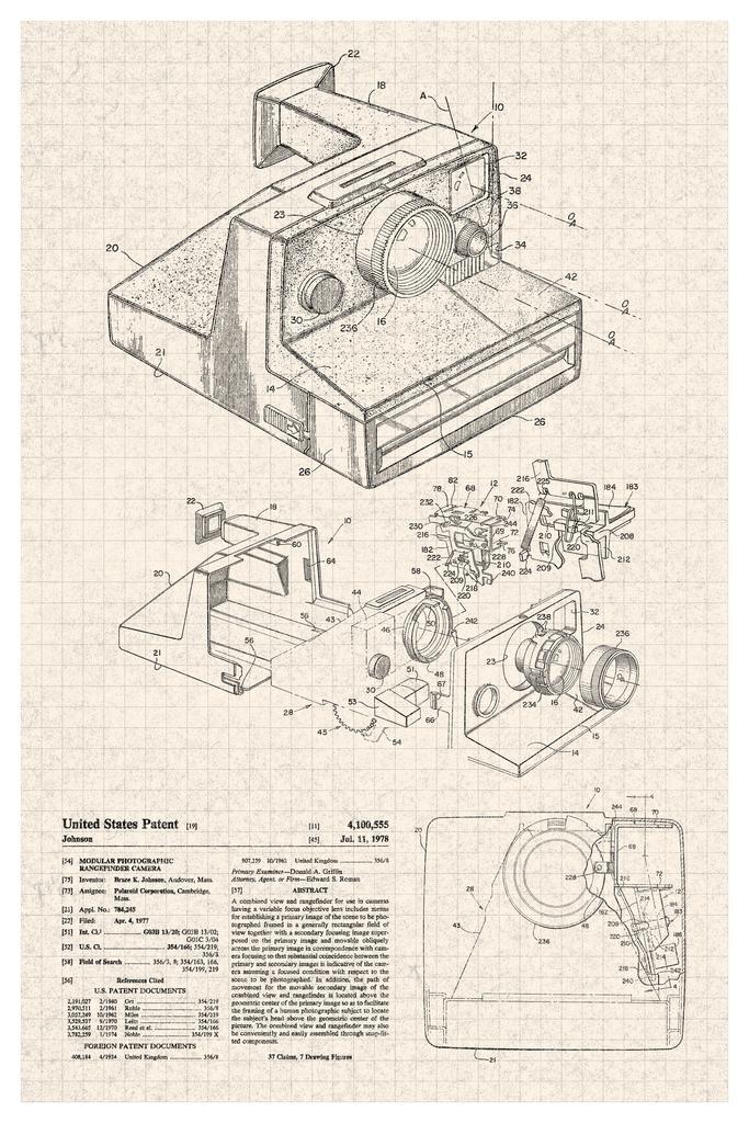Instant Film Camera Patent Design | Retro Tech Blueprint | Photography Wall Art Poster - Vintage & Retro Poster