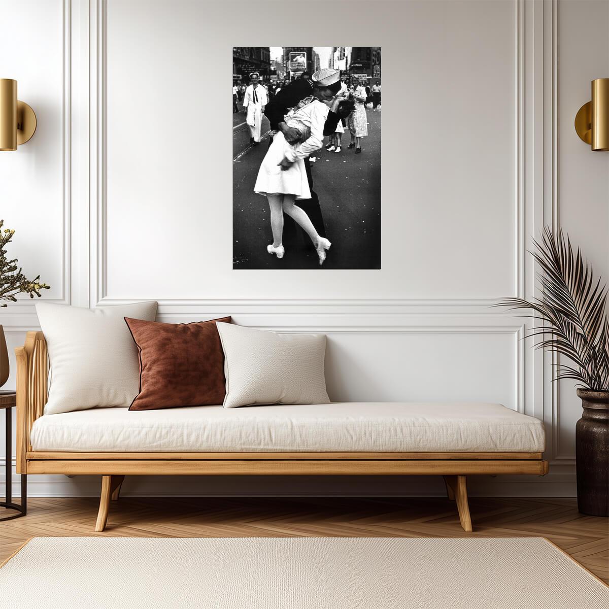 V-J Day Kiss in Times Square 1945 | Iconic Black and White Photo Poster | Historical Wall Art - Vintage & Retro Poster