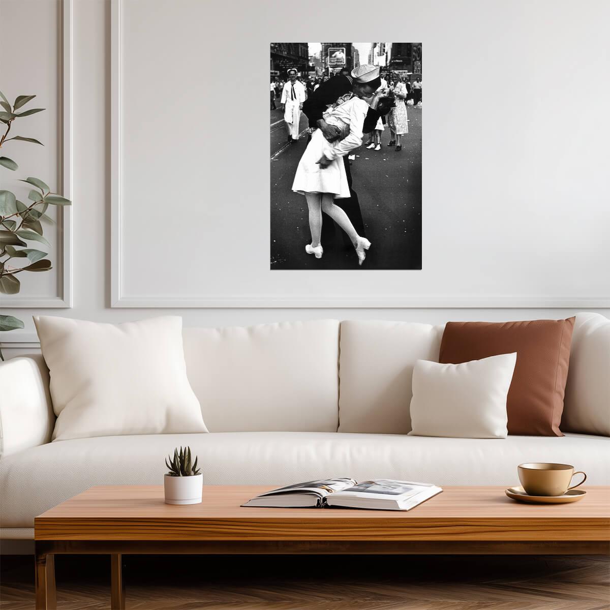 V-J Day Kiss in Times Square 1945 | Iconic Black and White Photo Poster | Historical Wall Art - Vintage & Retro Poster