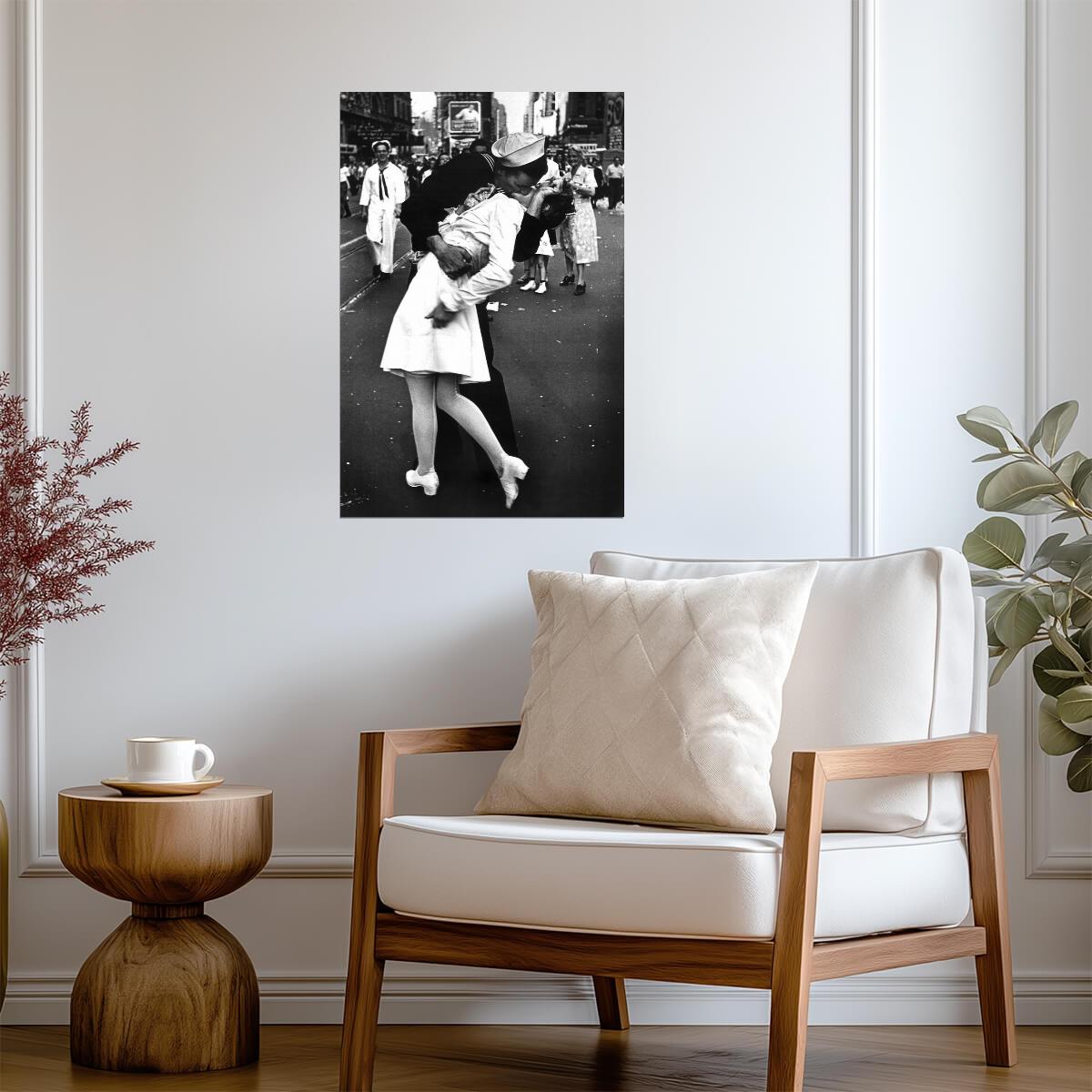 V-J Day Kiss in Times Square 1945 | Iconic Black and White Photo Poster | Historical Wall Art - Vintage & Retro Poster