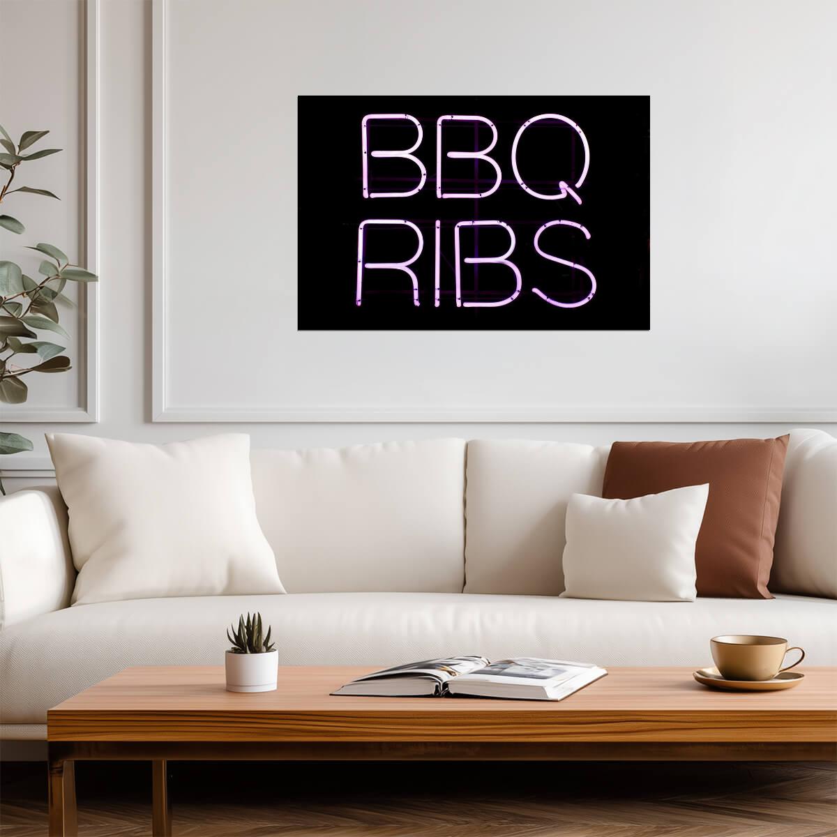 "BBQ Ribs" Neon Sign Photo | Restaurant Advertising | Food & Drink Poster - Type & Quotes Poster