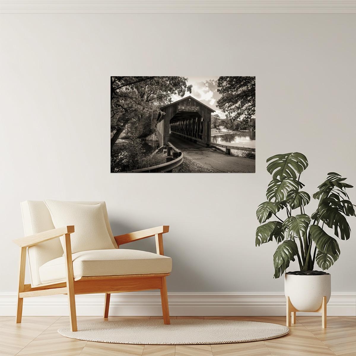Michigan Covered Bridge Poster | Historical Black and White Photo | Rustic Wall Art