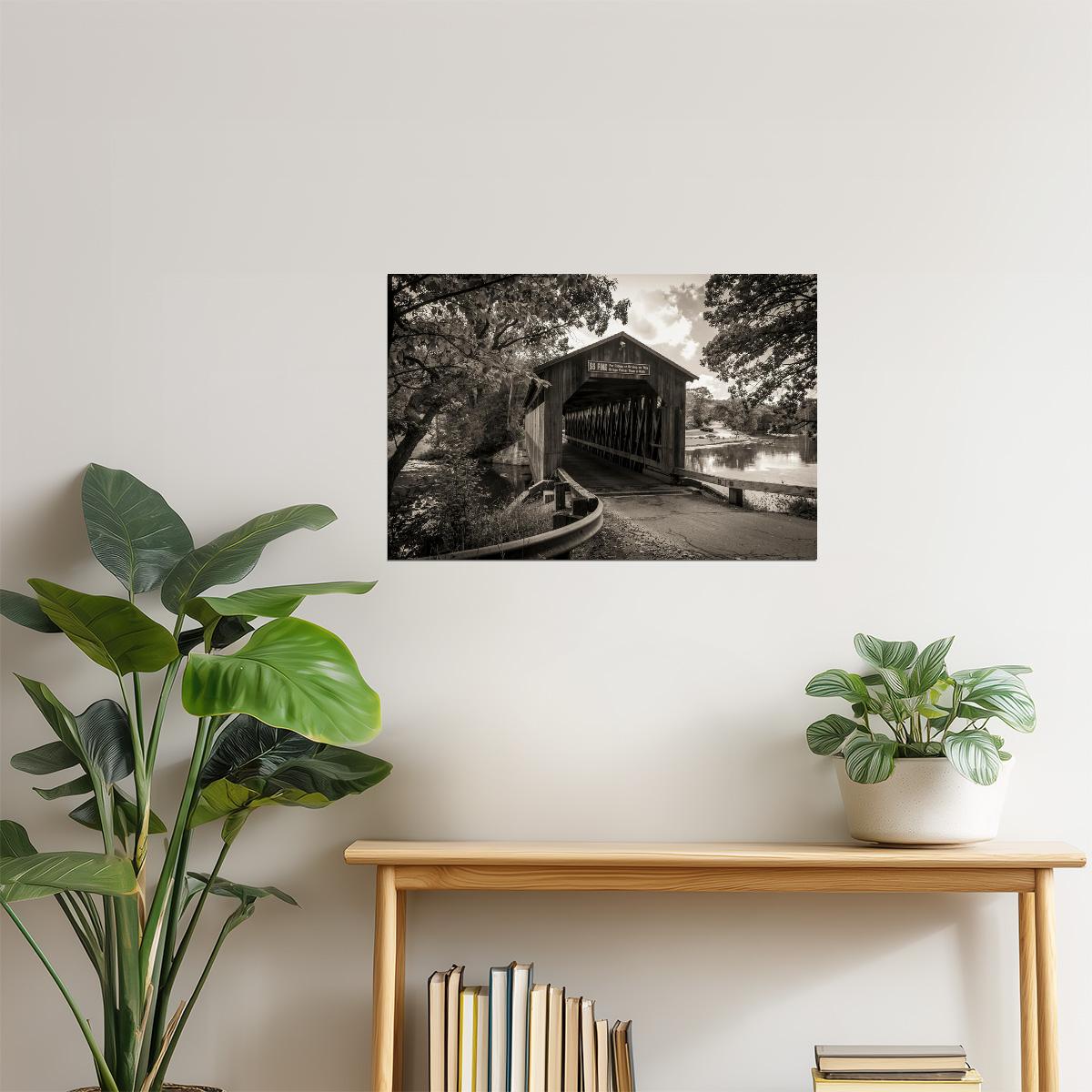 Michigan Covered Bridge Poster | Historical Black and White Photo | Rustic Wall Art