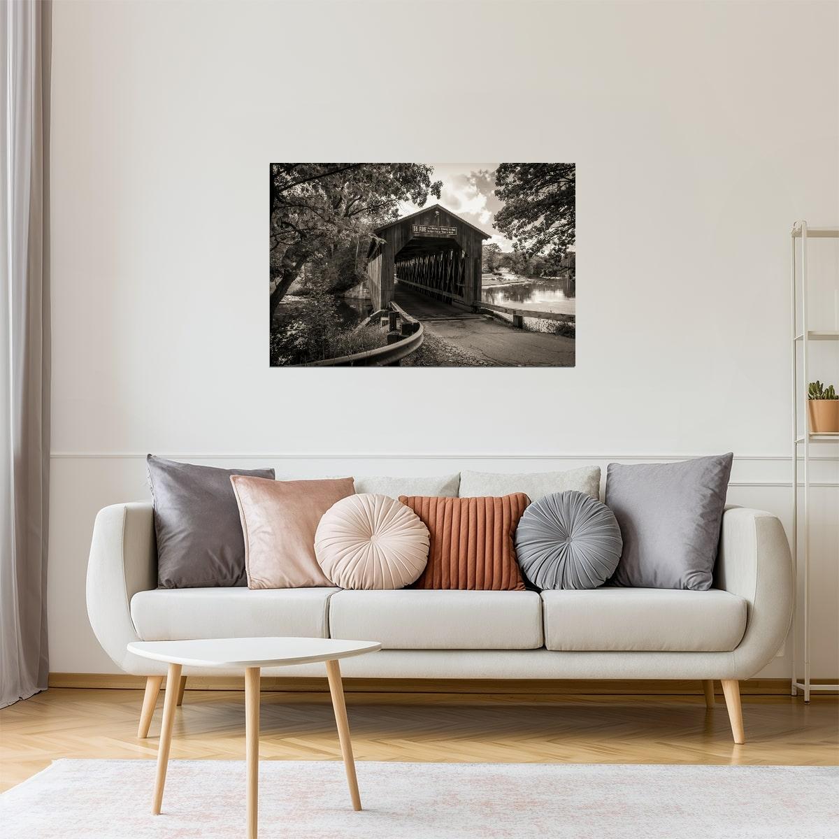 Michigan Covered Bridge Poster | Historical Black and White Photo | Rustic Wall Art