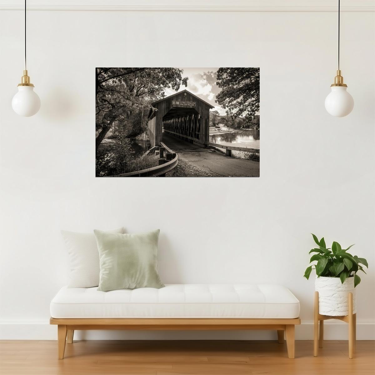 Michigan Covered Bridge Poster | Historical Black and White Photo | Rustic Wall Art