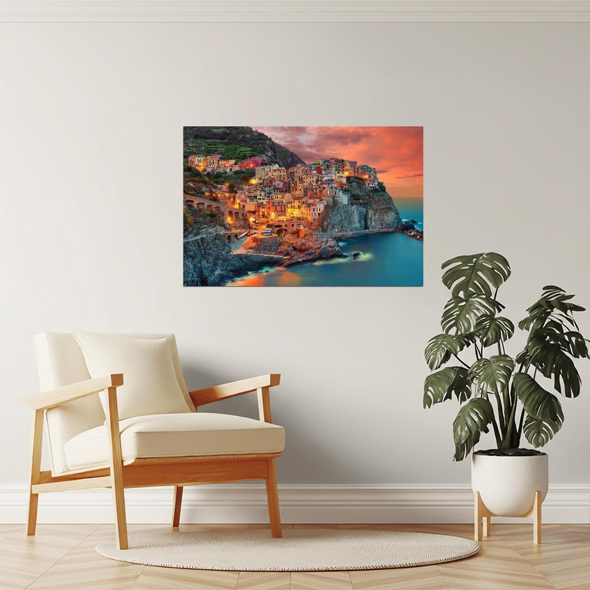 Manarola Cinque Terre Poster | Italy Coastal Village Photography | Italian Riviera Wall Art