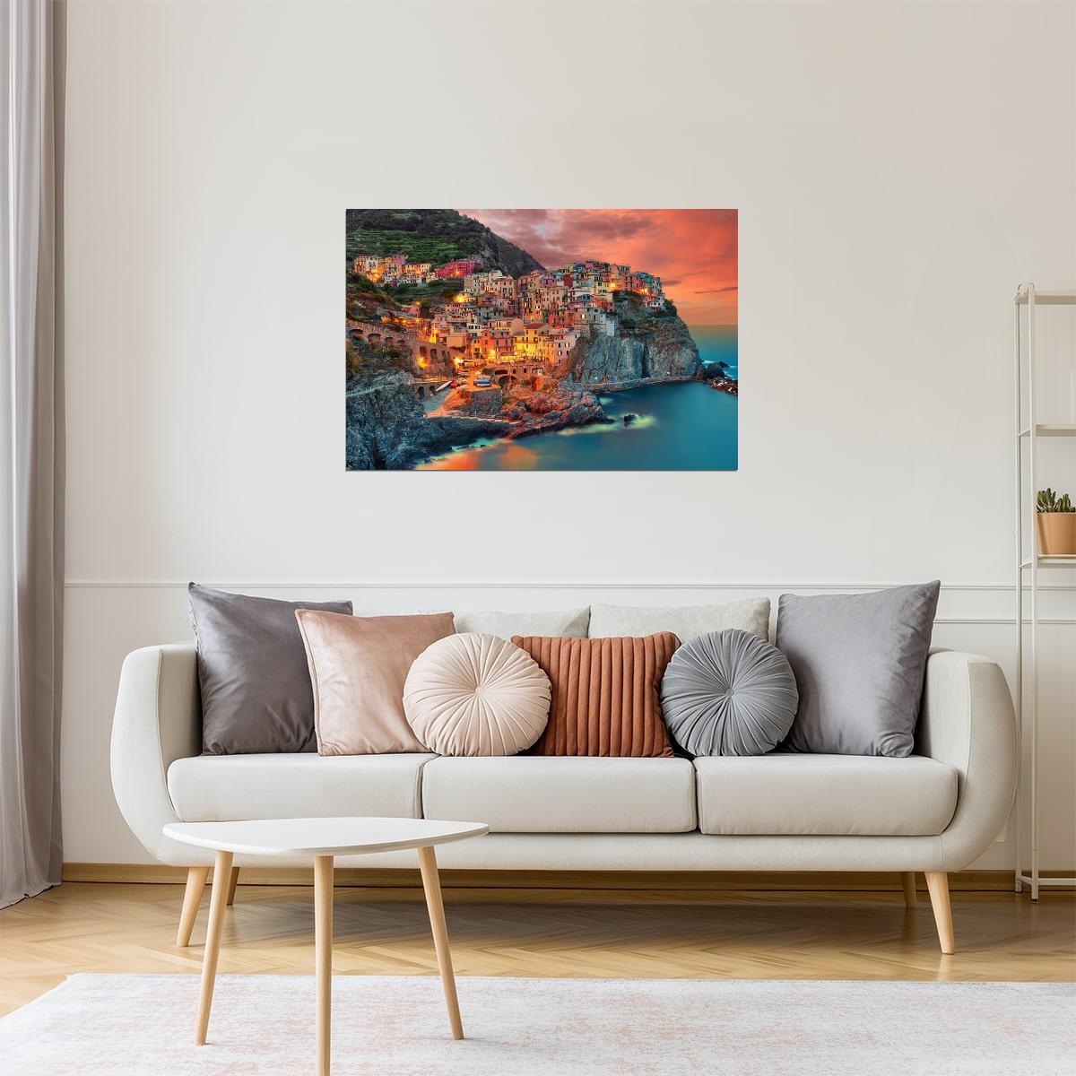 Manarola Cinque Terre Poster | Italy Coastal Village Photography | Italian Riviera Wall Art