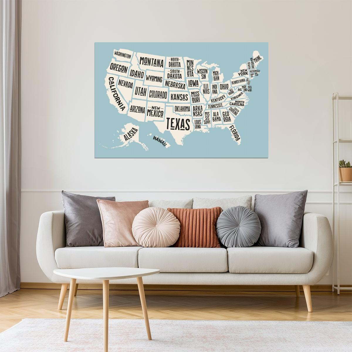 USA Map | Typographic Map of States with Text Names Poster