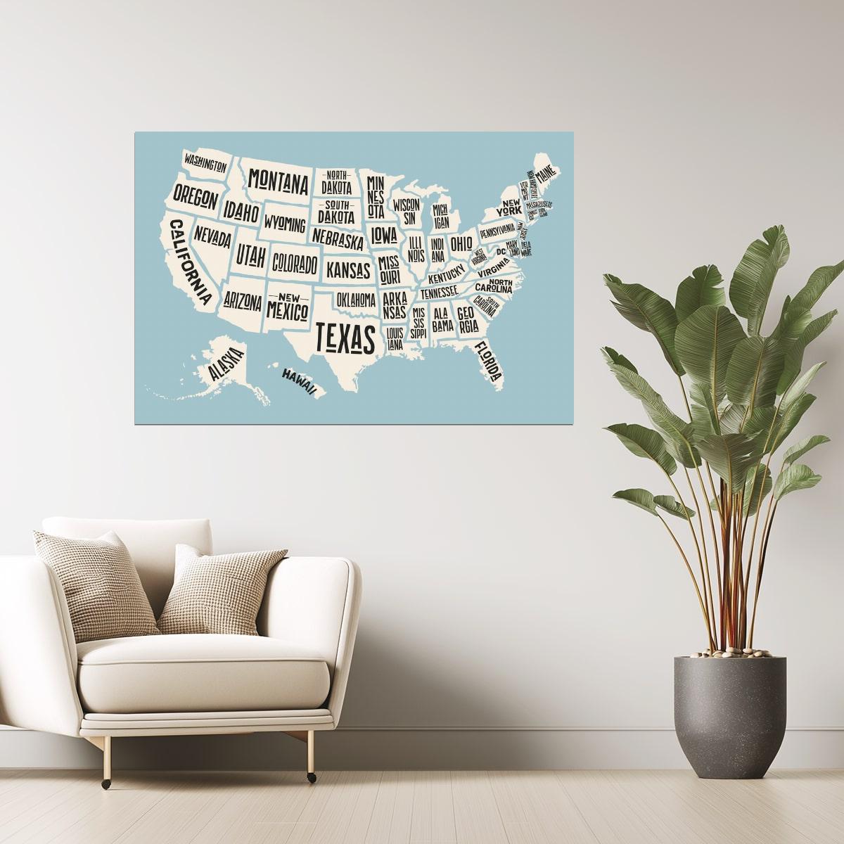 USA Map | Typographic Map of States with Text Names Poster