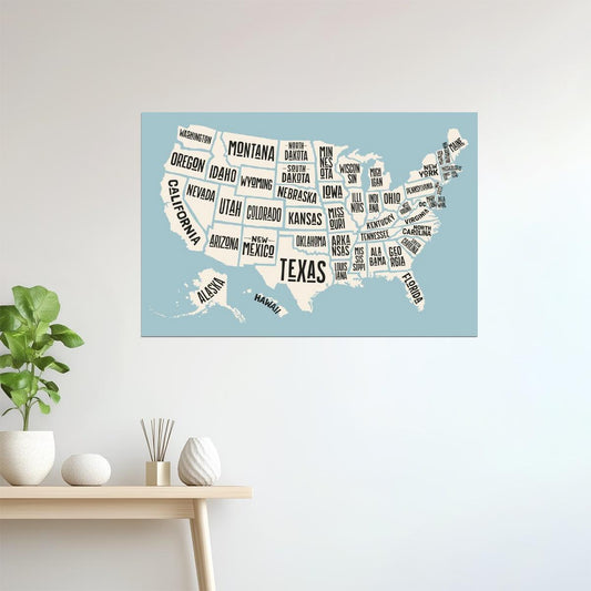 USA Map | Typographic Map of States with Text Names Poster