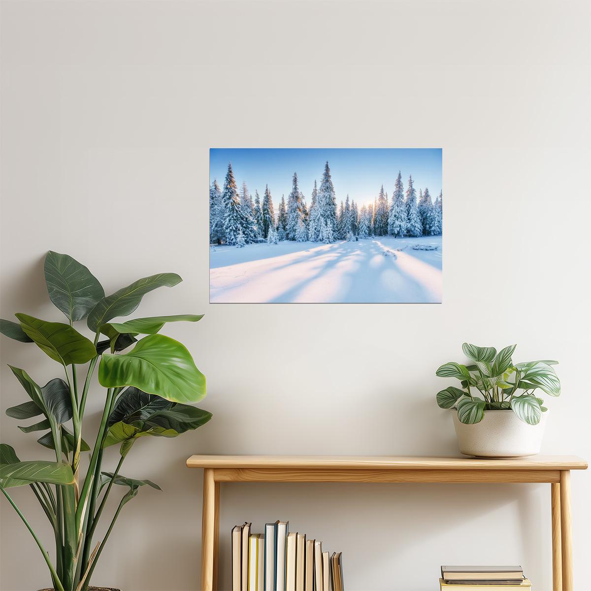Magical Snowy Sunset Poster | Winter Forest Photography | Landscape Wall Art