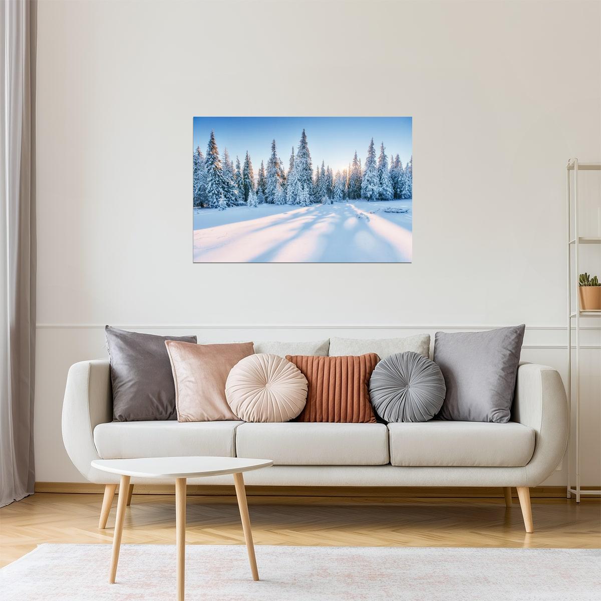 Magical Snowy Sunset Poster | Winter Forest Photography | Landscape Wall Art