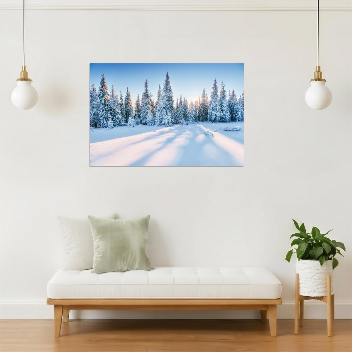 Magical Snowy Sunset Poster | Winter Forest Photography | Landscape Wall Art
