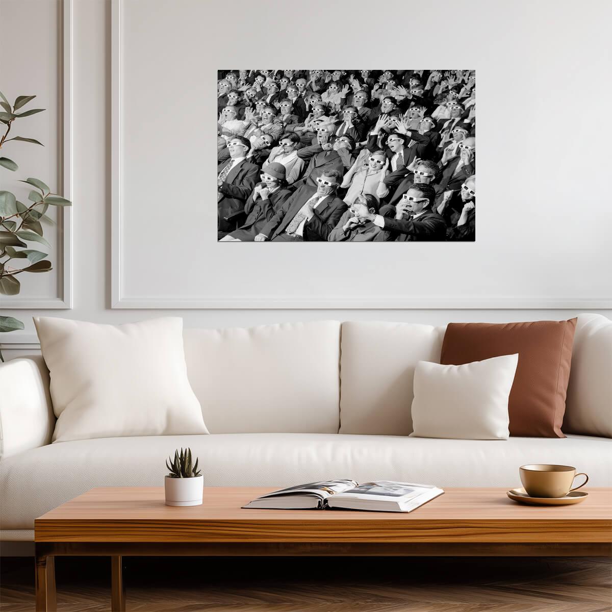 3D Movie Viewers in Theater | Vintage Black and White Photo Poster - Vintage & Retro Poster