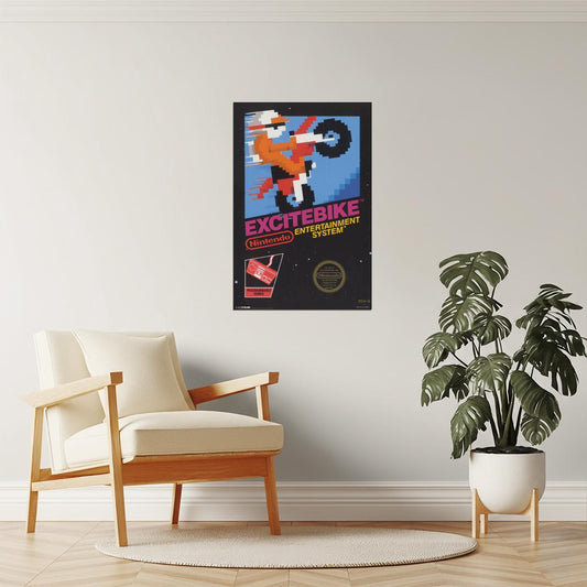 Excitebike NES Cover Poster | Retro Motocross Gaming Art | Vintage Video Game Decor