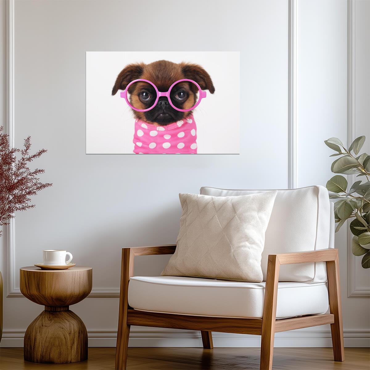 Cute Puppy in Hot Pink Sunglasses | Funny Dog Photography | Humorous Pet Poster - Photography Poster