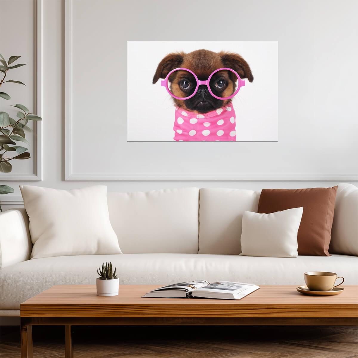 Cute Puppy in Hot Pink Sunglasses | Funny Dog Photography | Humorous Pet Poster - Photography Poster