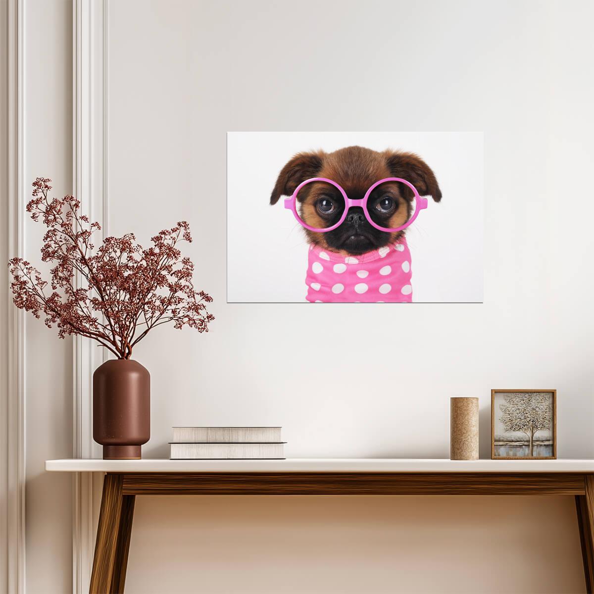 Cute Puppy in Hot Pink Sunglasses | Funny Dog Photography | Humorous Pet Poster - Photography Poster