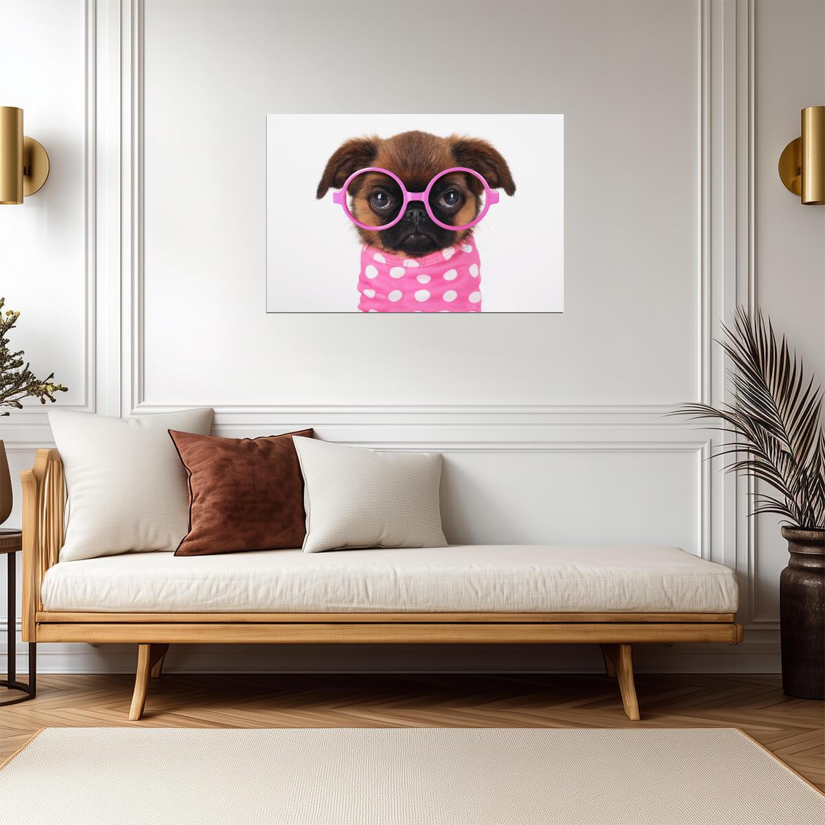 Cute Puppy in Hot Pink Sunglasses | Funny Dog Photography | Humorous Pet Poster - Photography Poster