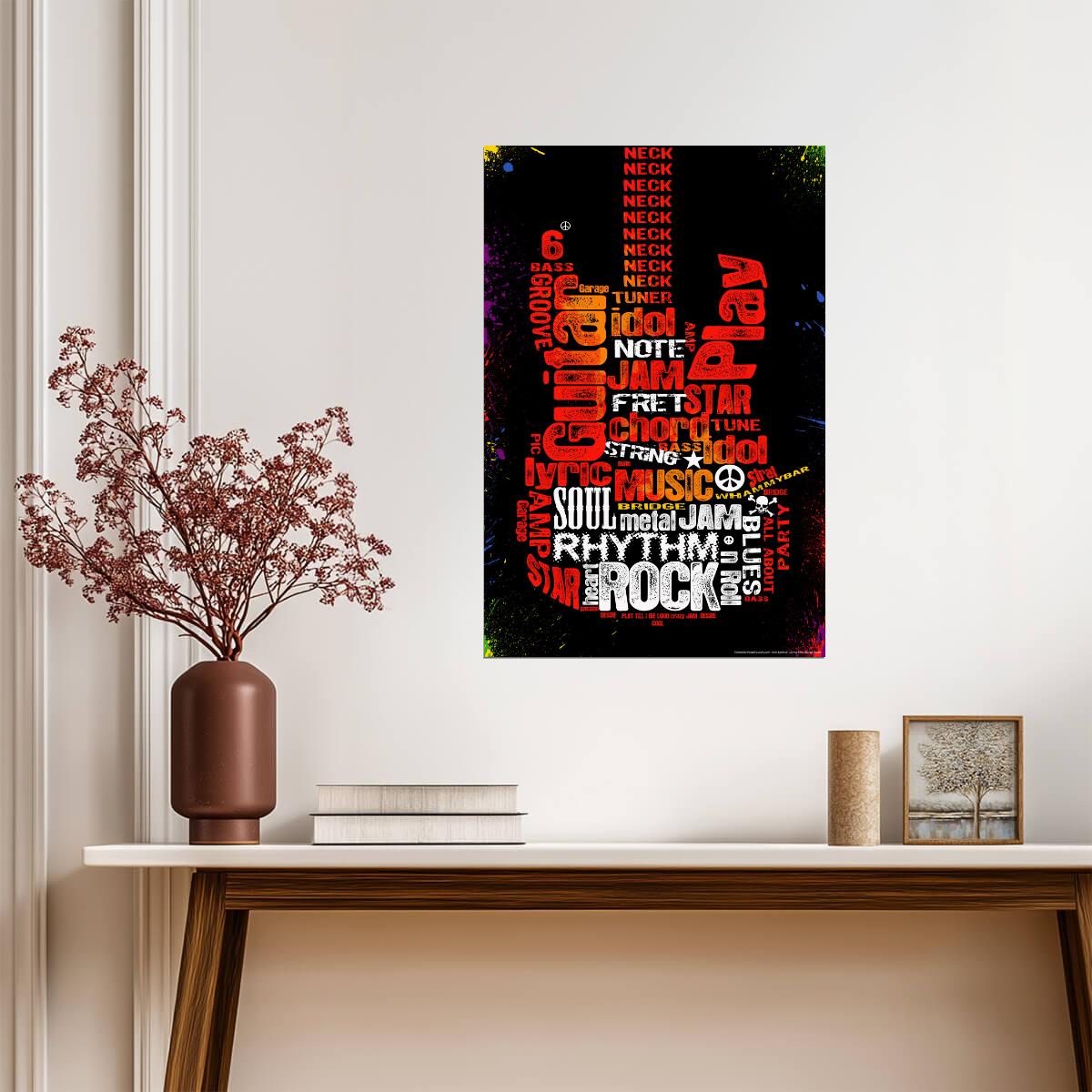 Guitar Shaped Word Cloud Art | Music Themed Typography Poster | Gift for Musician - Music Poster
