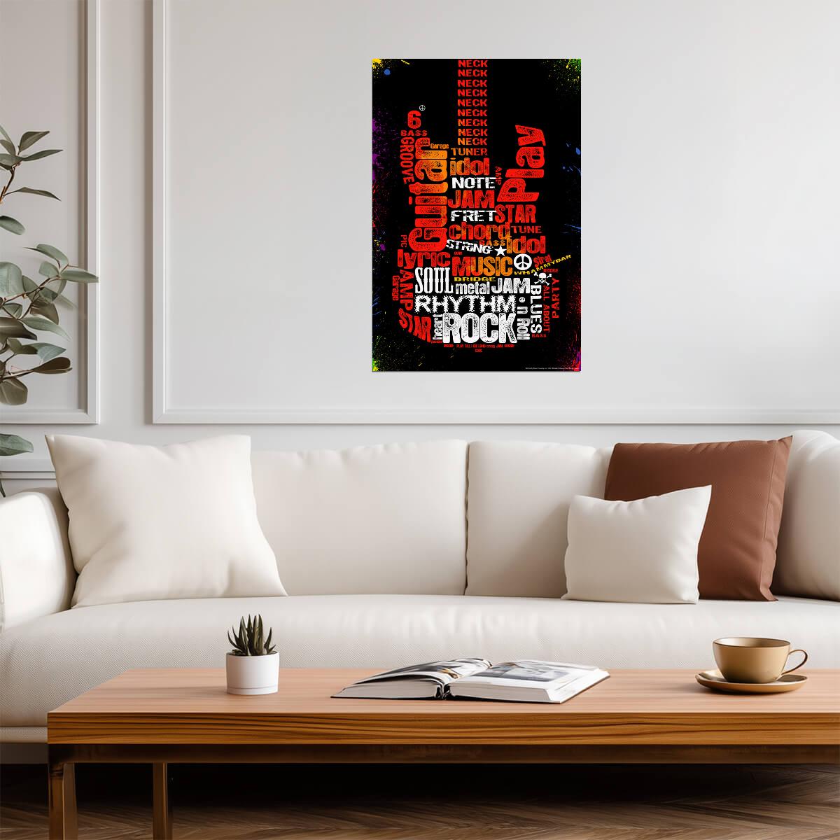 Guitar Shaped Word Cloud Art | Music Themed Typography Poster | Gift for Musician - Music Poster