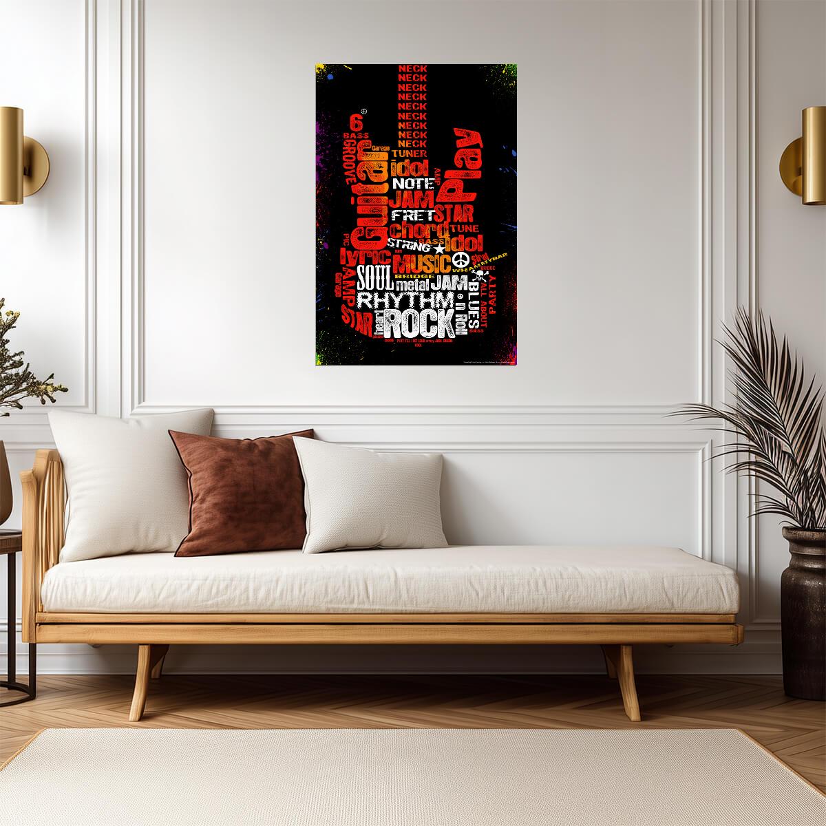 Guitar Shaped Word Cloud Art | Music Themed Typography Poster | Gift for Musician - Music Poster