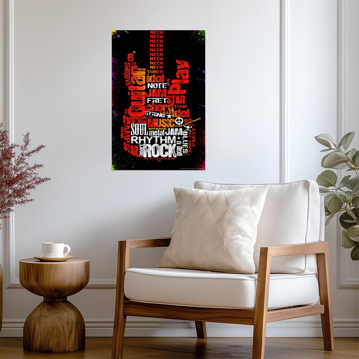 Guitar Shaped Word Cloud Art | Music Themed Typography Poster | Gift for Musician - Music Poster