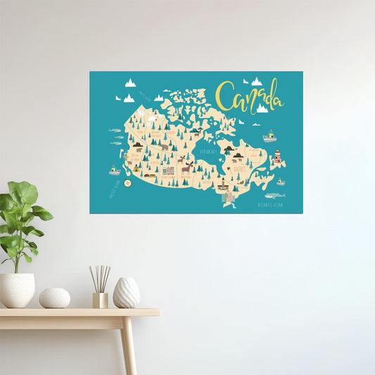 Canada Map | Illustrated Provinces and Landmarks Poster