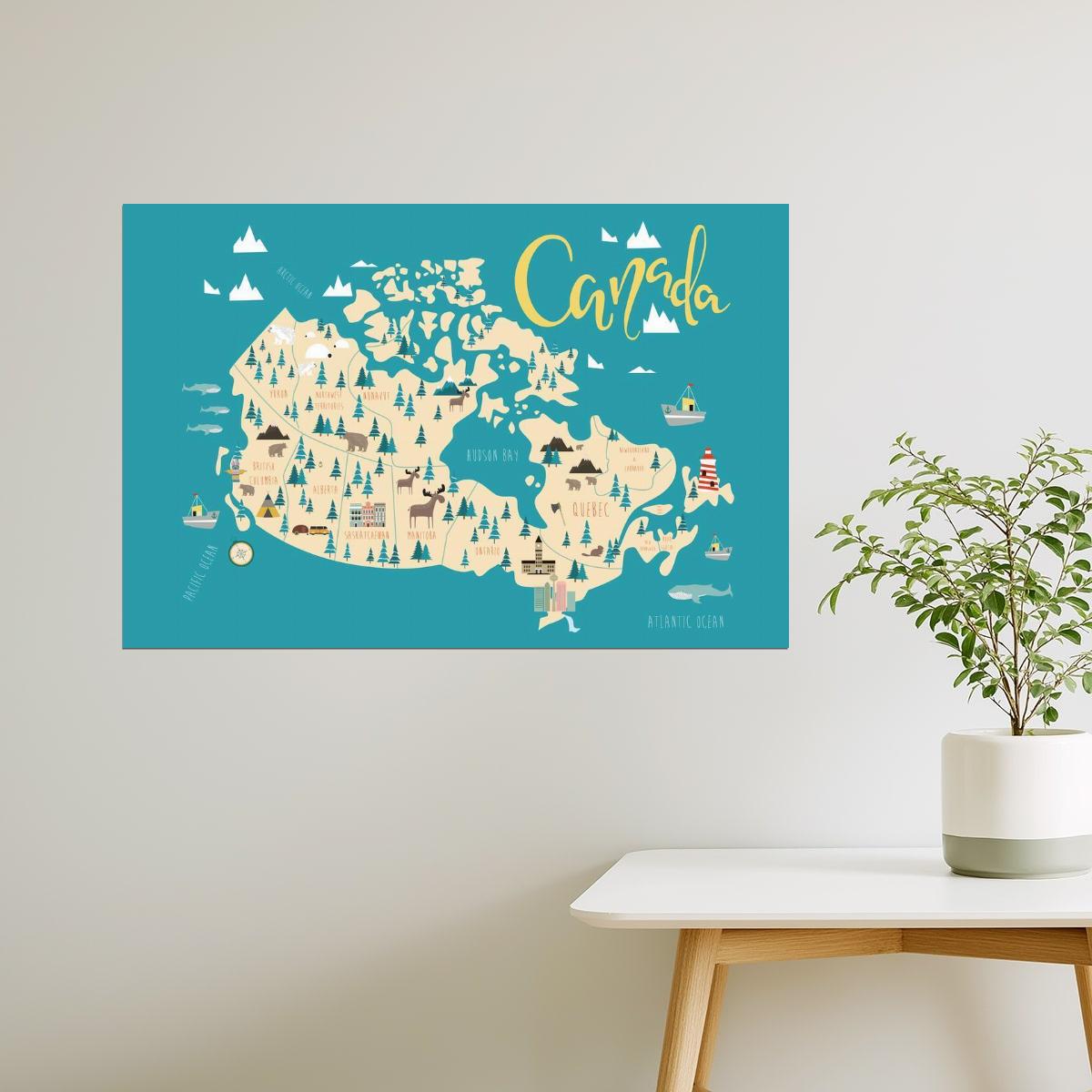Canada Map | Illustrated Provinces and Landmarks Poster