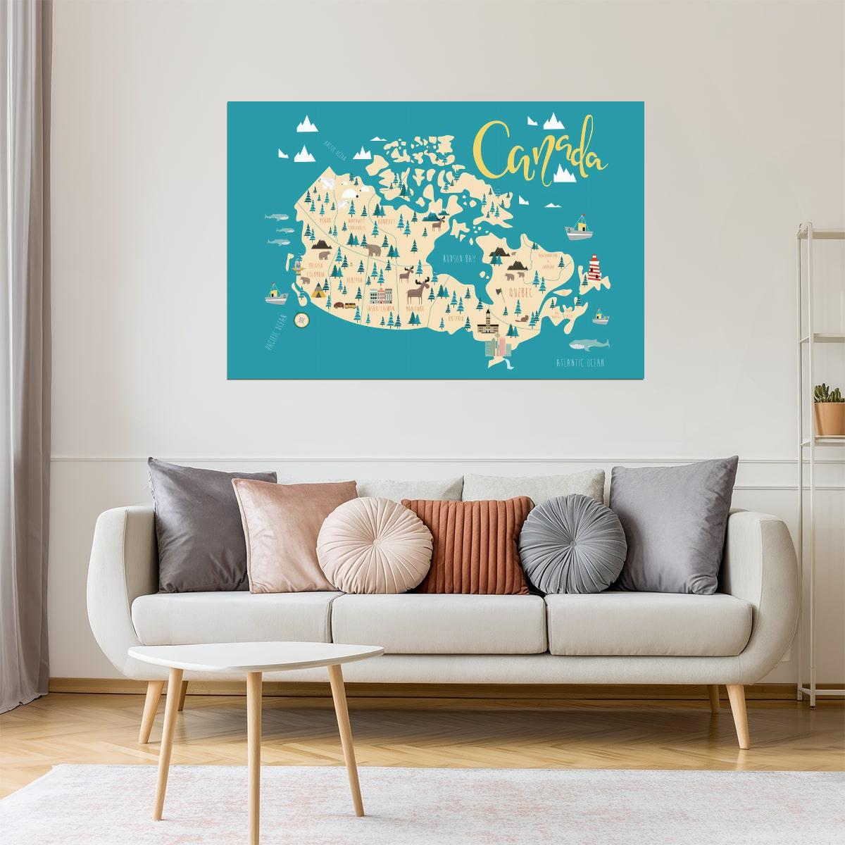 Canada Map | Illustrated Provinces and Landmarks Poster