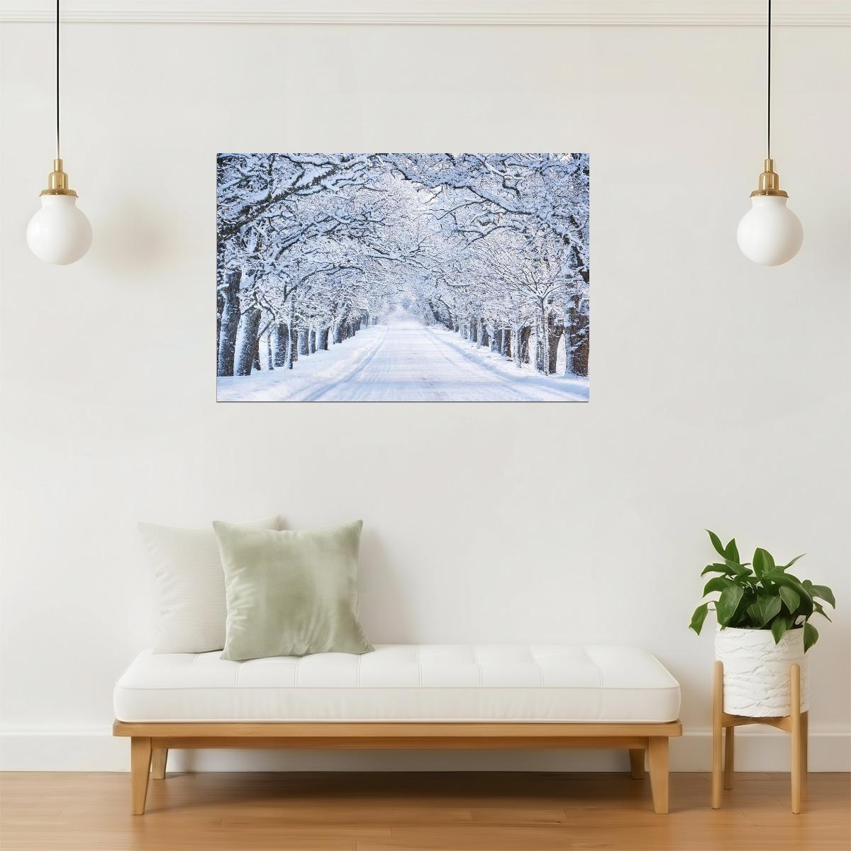 Snowy Winter Street Poster | Snow Covered Trees Photography | Winter Landscape Art
