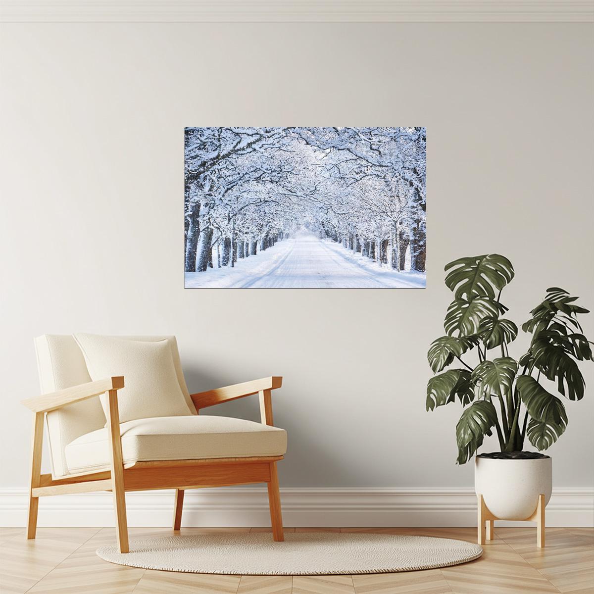 Snowy Winter Street Poster | Snow Covered Trees Photography | Winter Landscape Art
