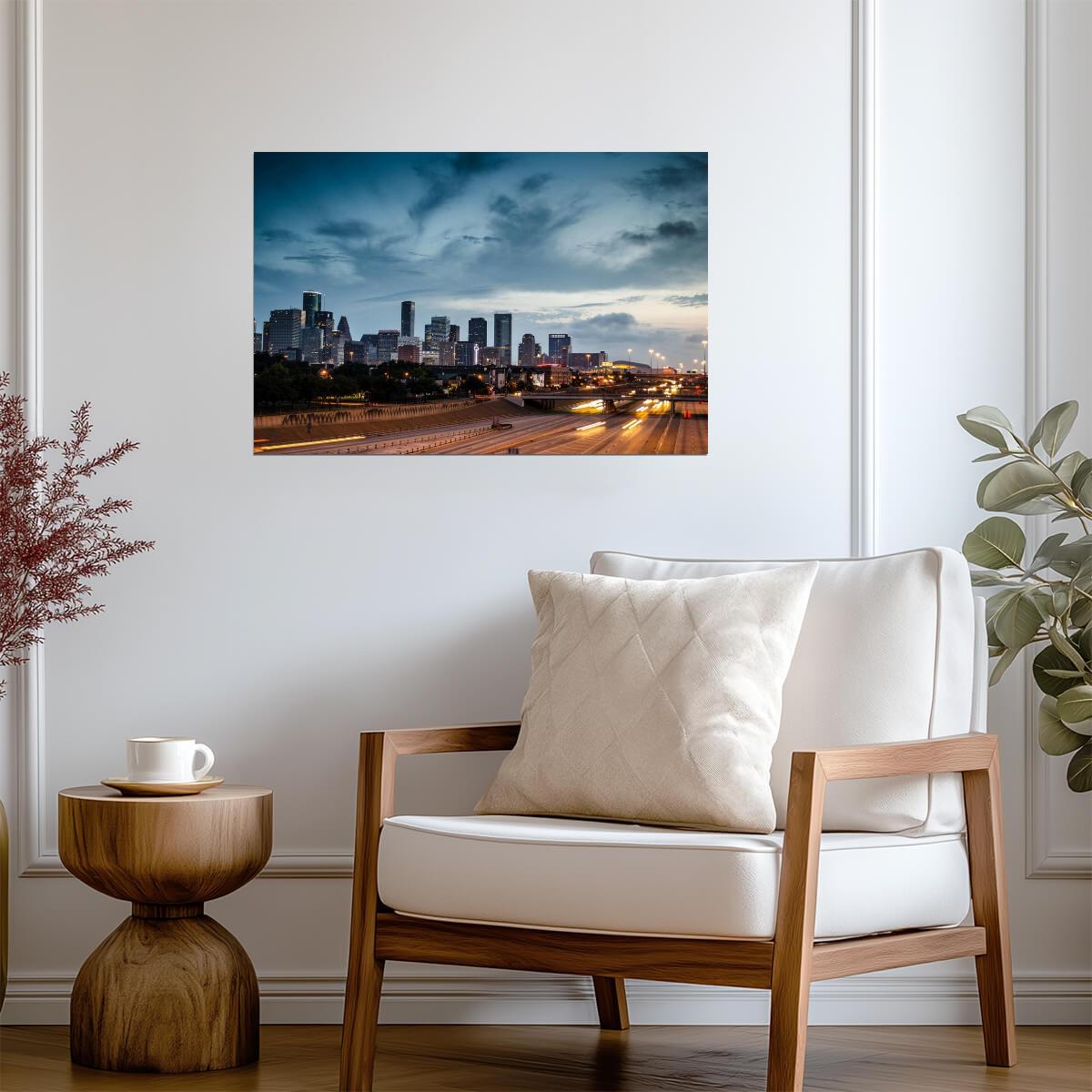 Houston Skyline at Dusk | Busy Expressway Photography | Urban Cityscape Poster - Photography Poster