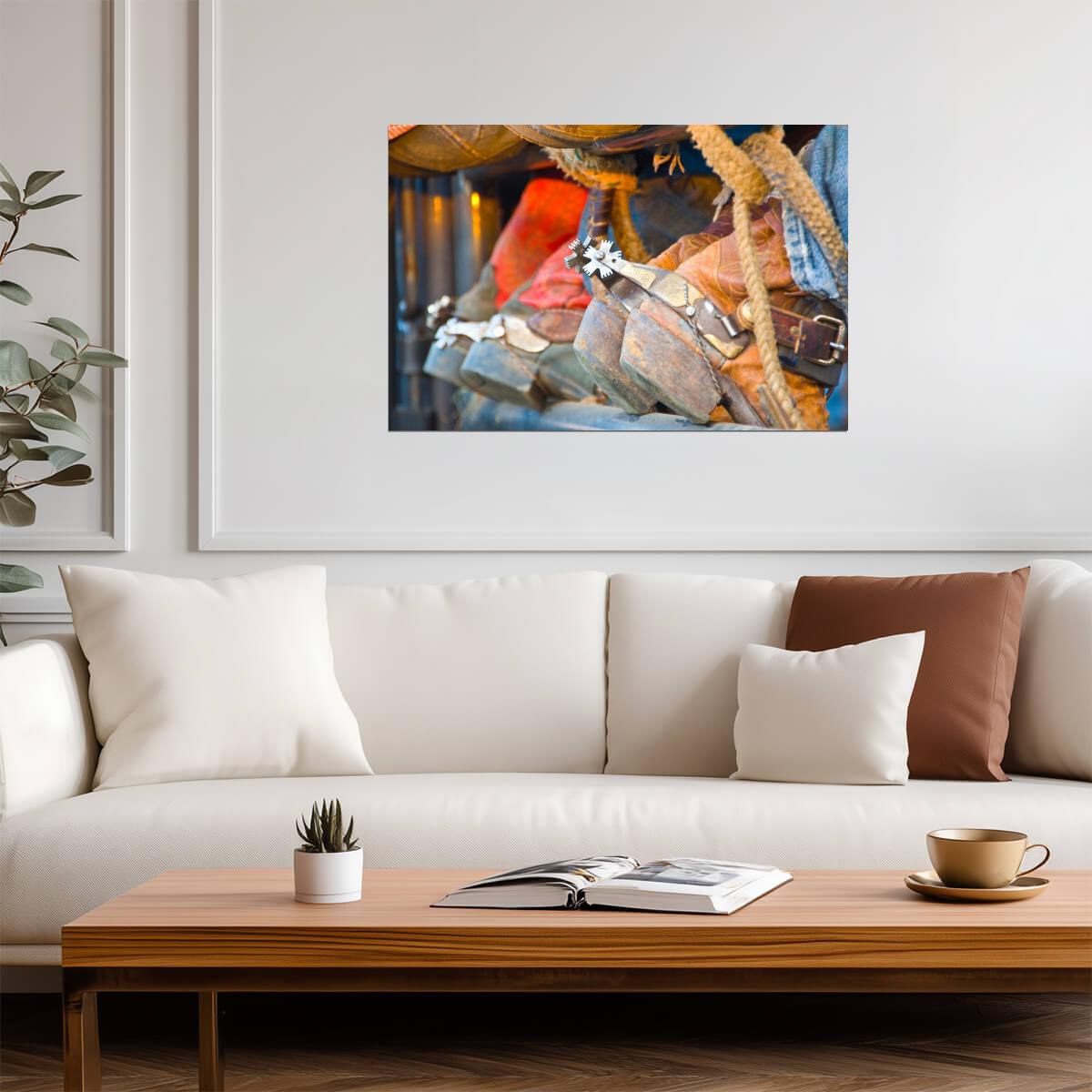 Cowboy Boots and Spurs on a Fence | Western Lifestyle Photography | Rodeo Poster - Sports Poster