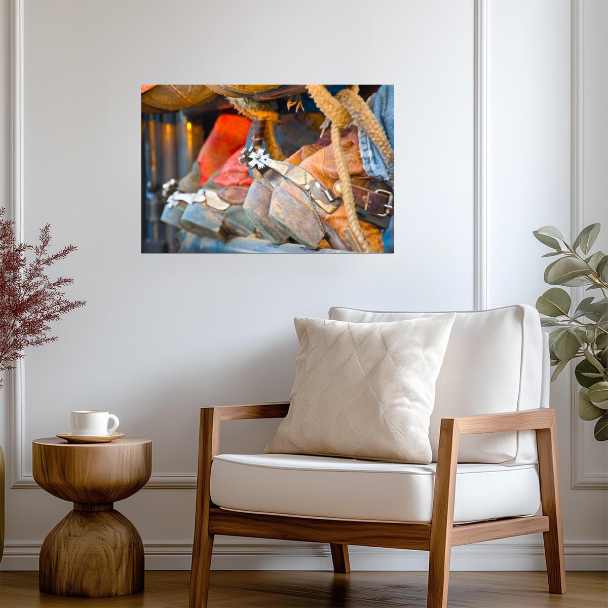 Cowboy Boots and Spurs on a Fence | Western Lifestyle Photography | Rodeo Poster - Sports Poster