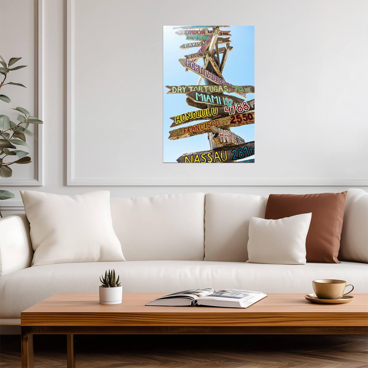 Key West Florida Directional Signs Photo | Mile Marker 0 | Tropical Travel Poster - Type & Quotes Poster