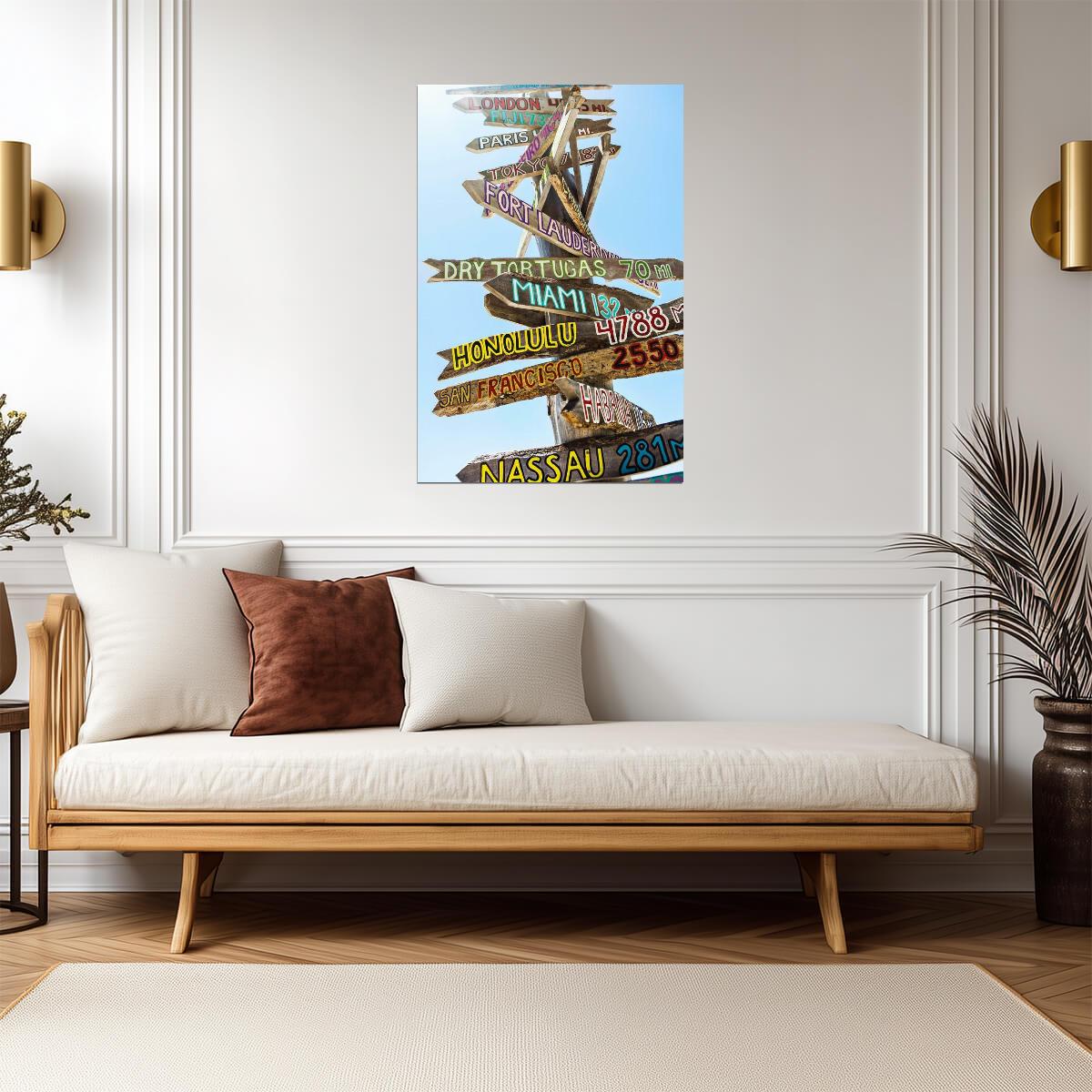 Key West Florida Directional Signs Photo | Mile Marker 0 | Tropical Travel Poster - Type & Quotes Poster