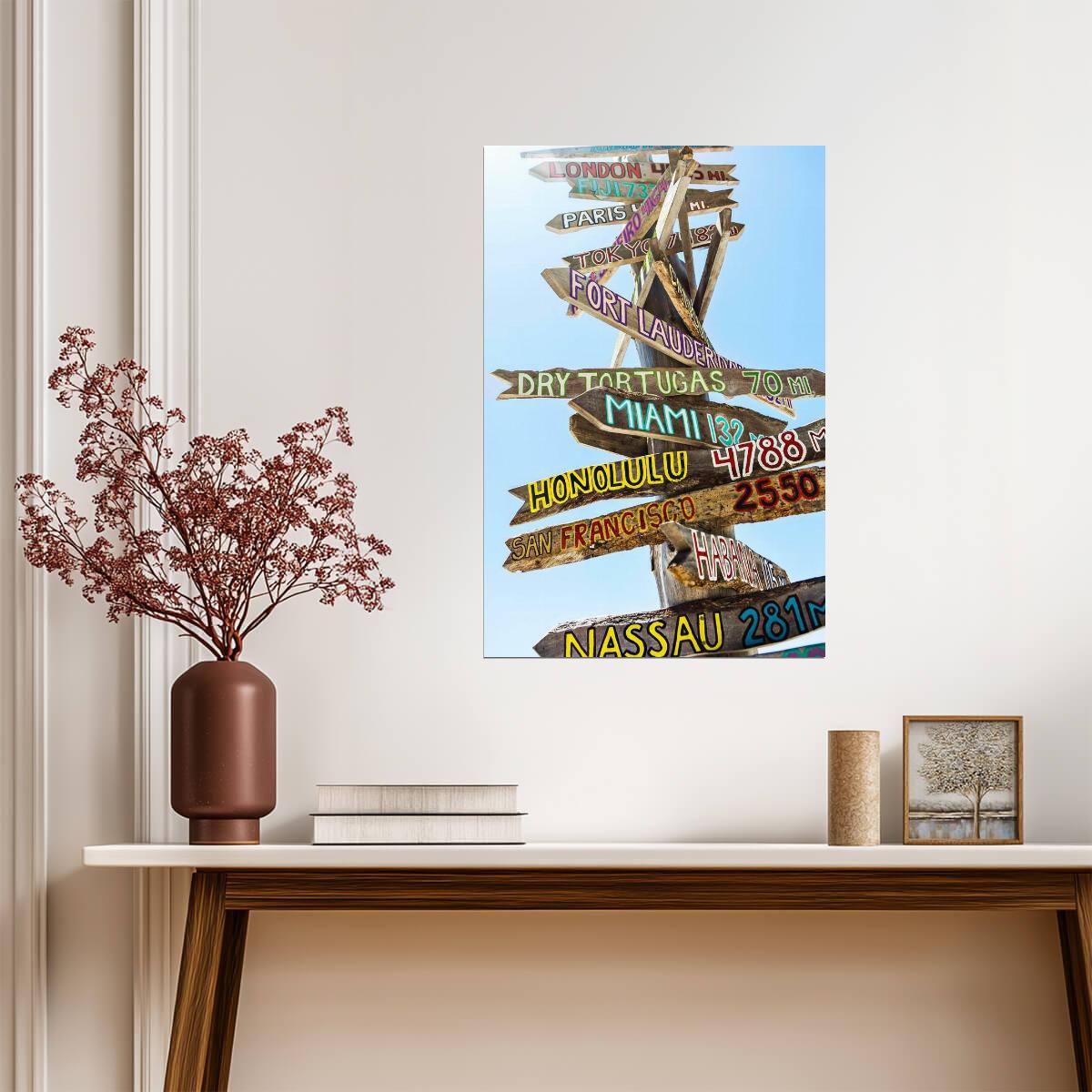 Key West Florida Directional Signs Photo | Mile Marker 0 | Tropical Travel Poster - Type & Quotes Poster