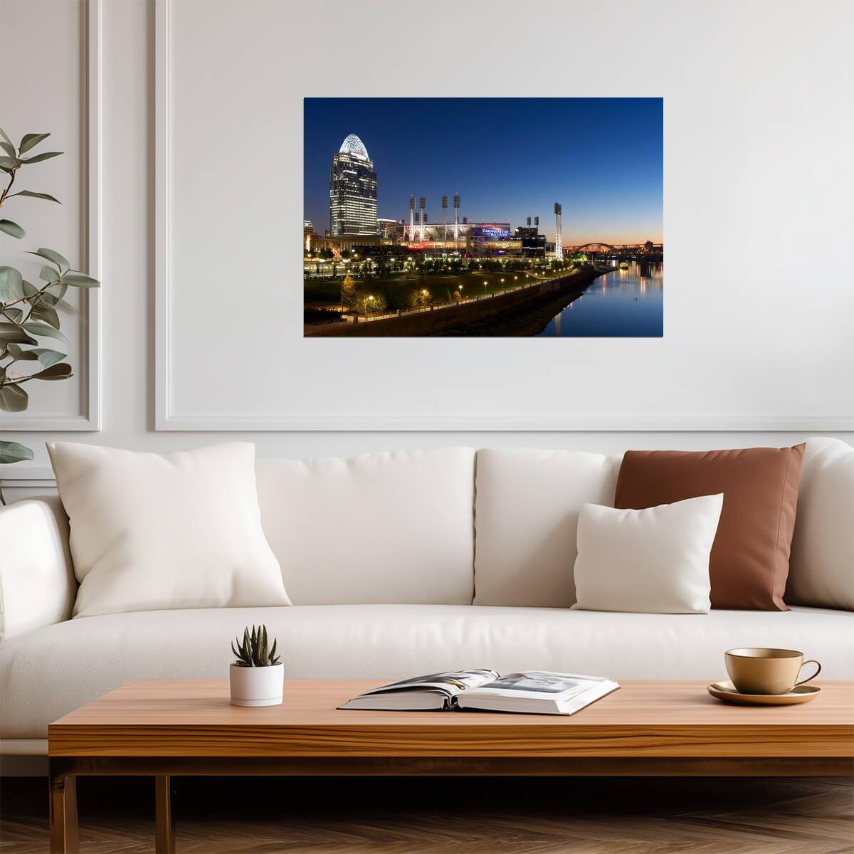 Cincinnati Skyline with Great American Ball Park | Ohio Cityscape Photography | Baseball Stadium Poster - Photography Poster