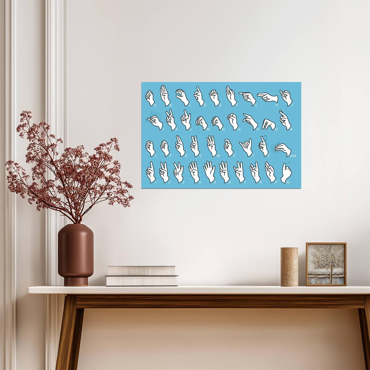 Sign Language Alphabet Chart | ASL Educational Poster | Blue Communication Wall Art - Type & Quotes Poster