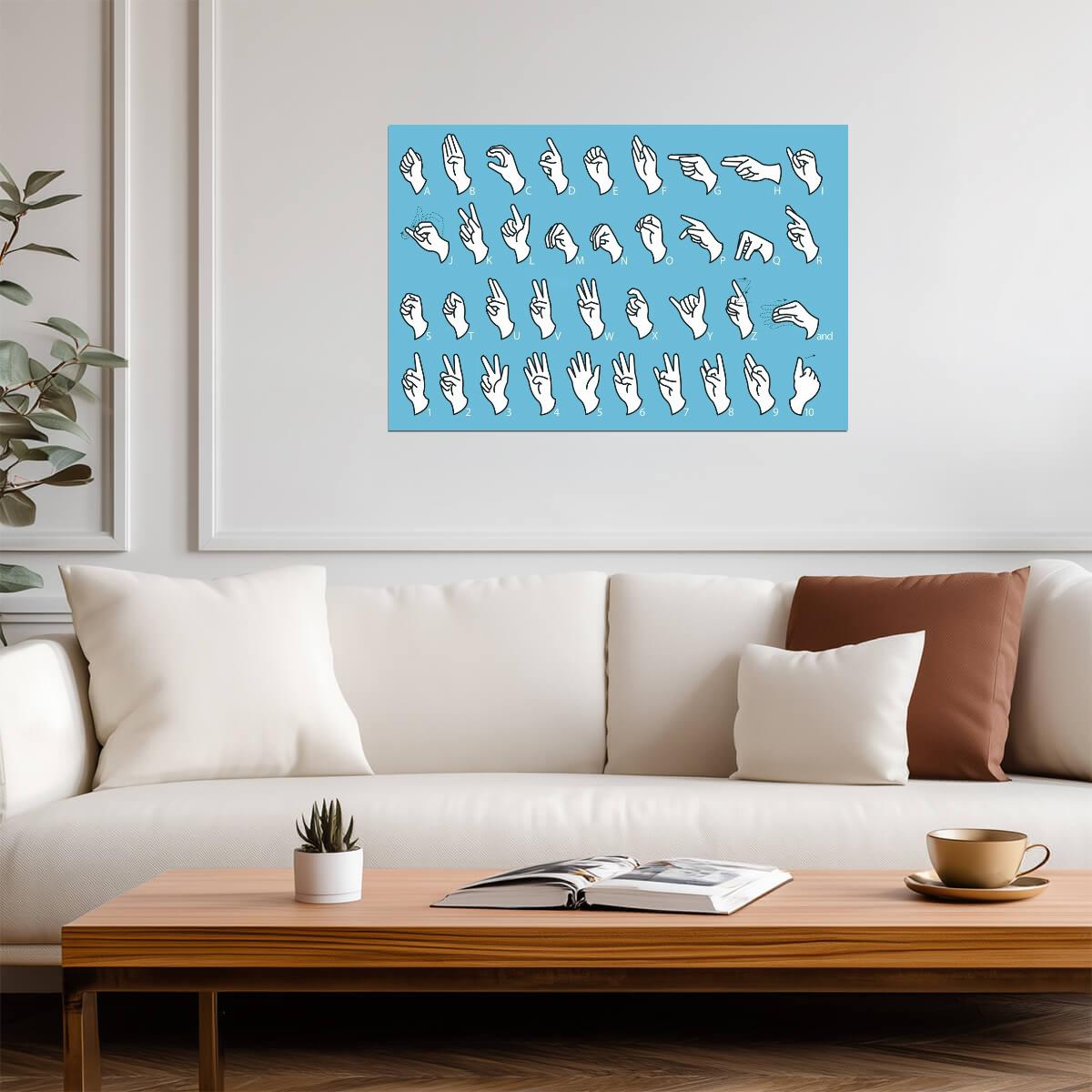 Sign Language Alphabet Chart | ASL Educational Poster | Blue Communication Wall Art - Type & Quotes Poster