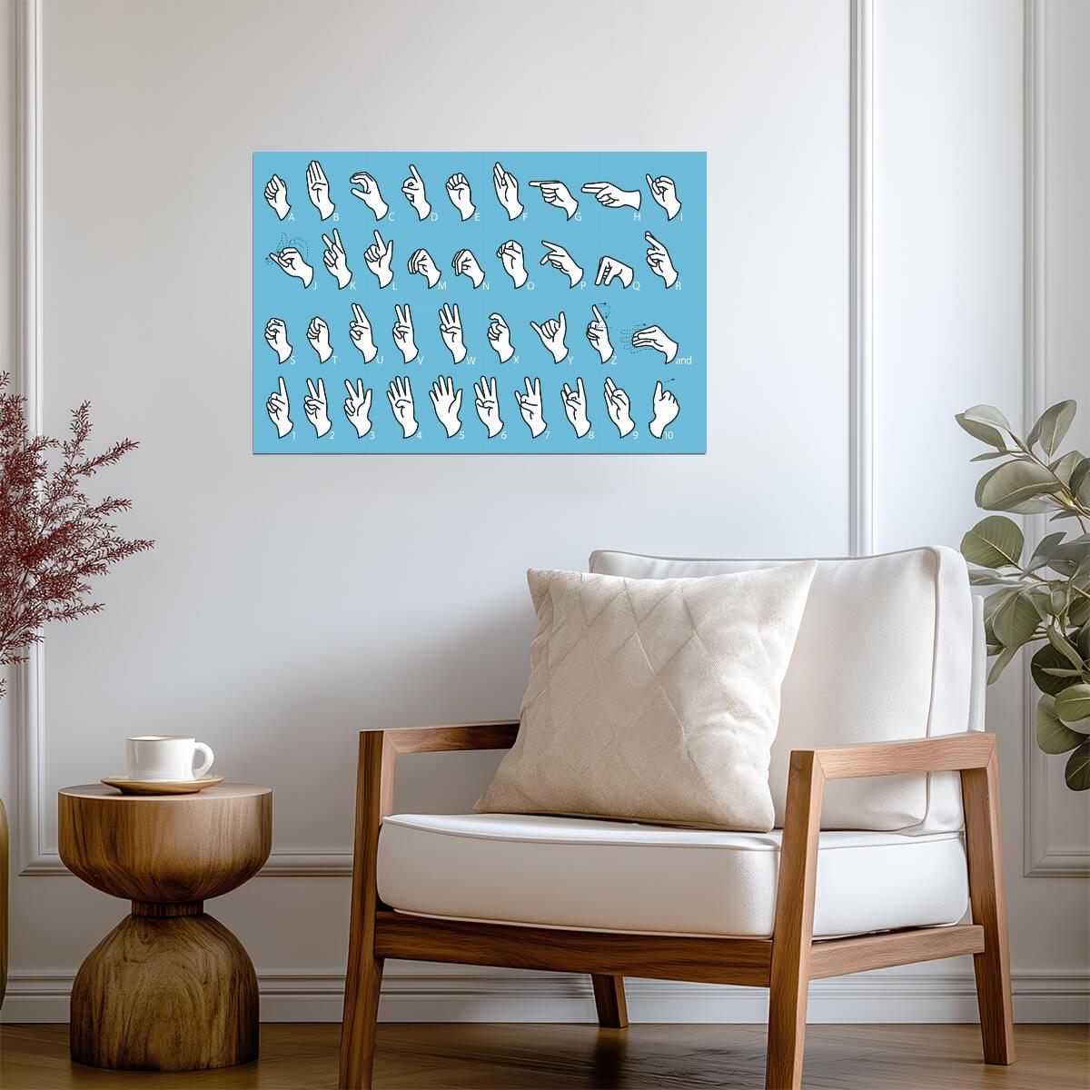 Sign Language Alphabet Chart | ASL Educational Poster | Blue Communication Wall Art - Type & Quotes Poster