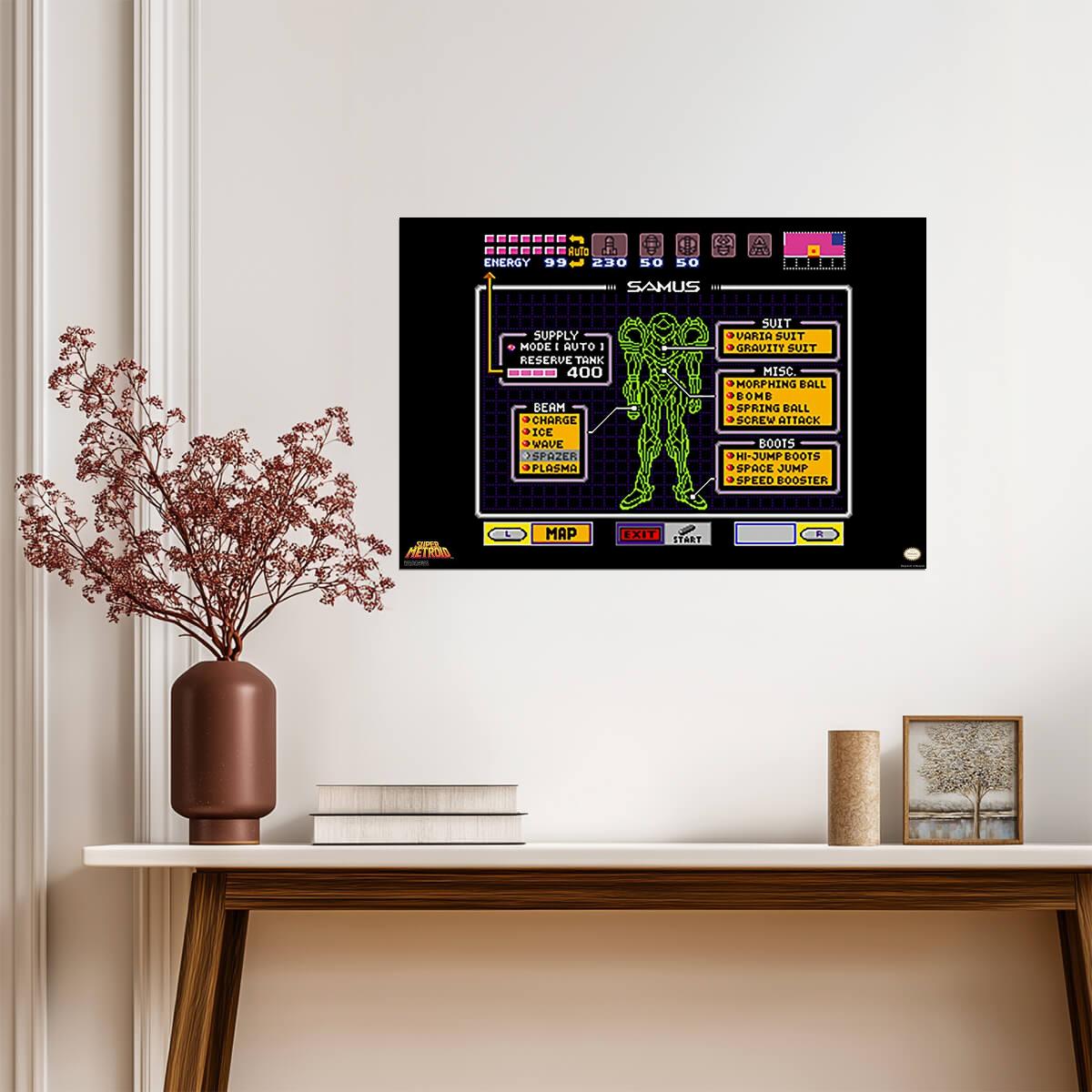 Super Metroid Samus Aran | Retro Gaming Poster | SNES Sci-Fi Wall Art